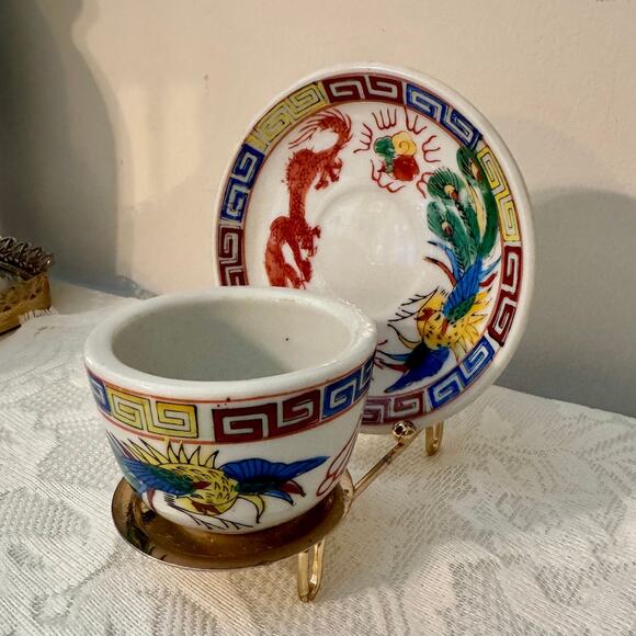 Vintage Asian Dragon & Phoenix Cup & Saucer Set - Picture 1 of 2